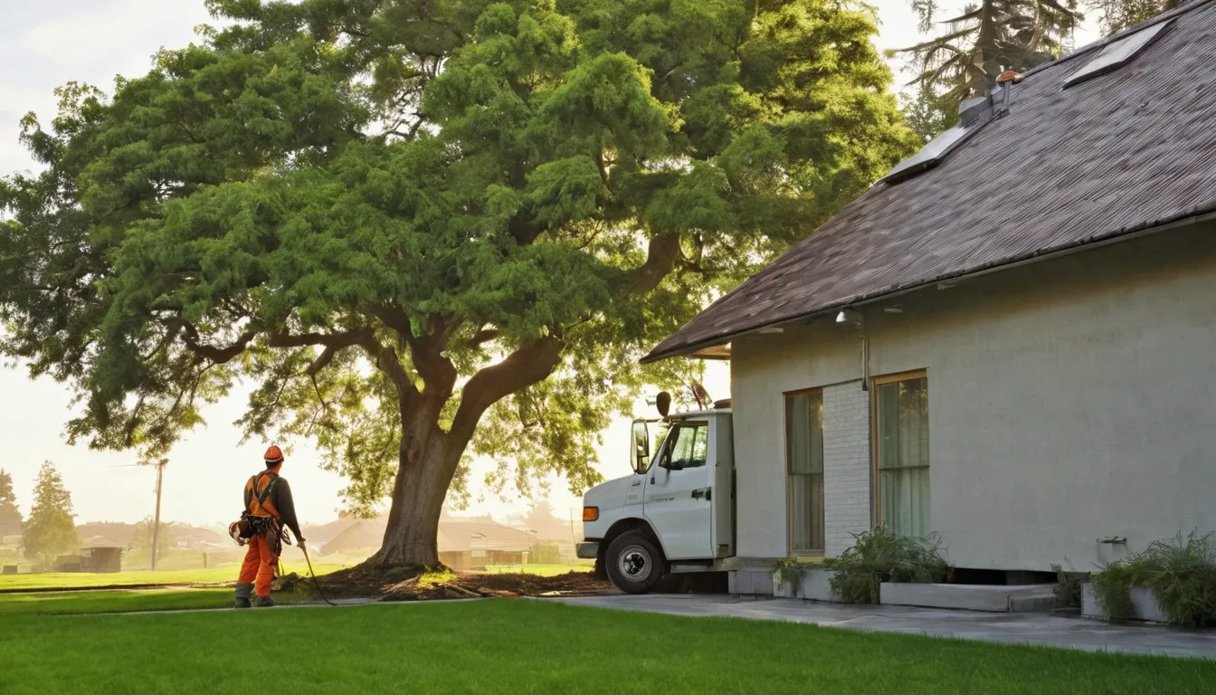 A provider in our network assessing a large tree beside an older home in Tarpon Springs